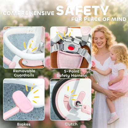 5 in 1 Foldable Kids Trike, Toddler Tricycle for 1-3 Years, Pink