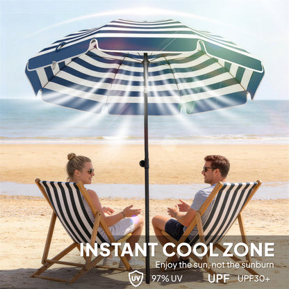 1.8 m Beach Umbrella Parasol with Sand Anchor, Tilt, Blue/White