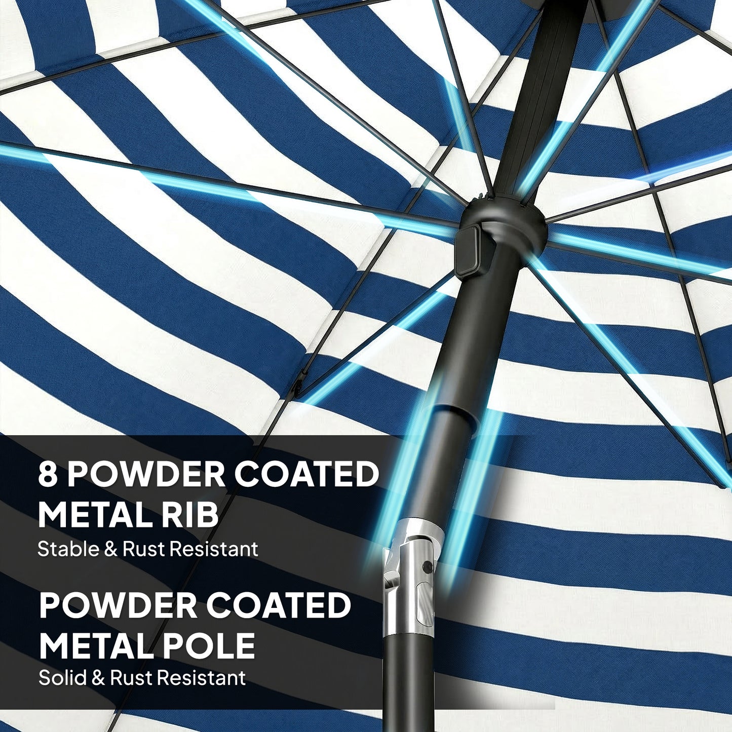 1.8 m Beach Umbrella Parasol with Sand Anchor, Tilt, Blue/White