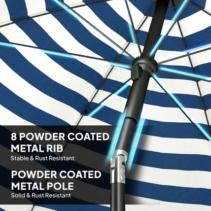 1.8 m Beach Umbrella Parasol with Sand Anchor, Tilt, Blue/White