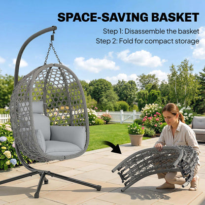 Hanging Egg Chair, Rattan Swing Chair with Stand, Dark Grey