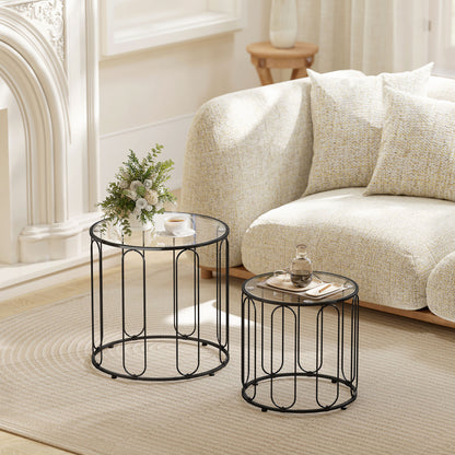 Coffee Table Set of 2, Nest of Tables with Metal Frame, Black