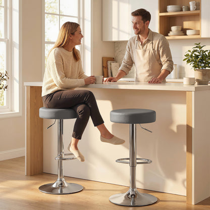 Bar Stools Set of 2, Height Adjustable Breakfast Bar Chairs, Grey