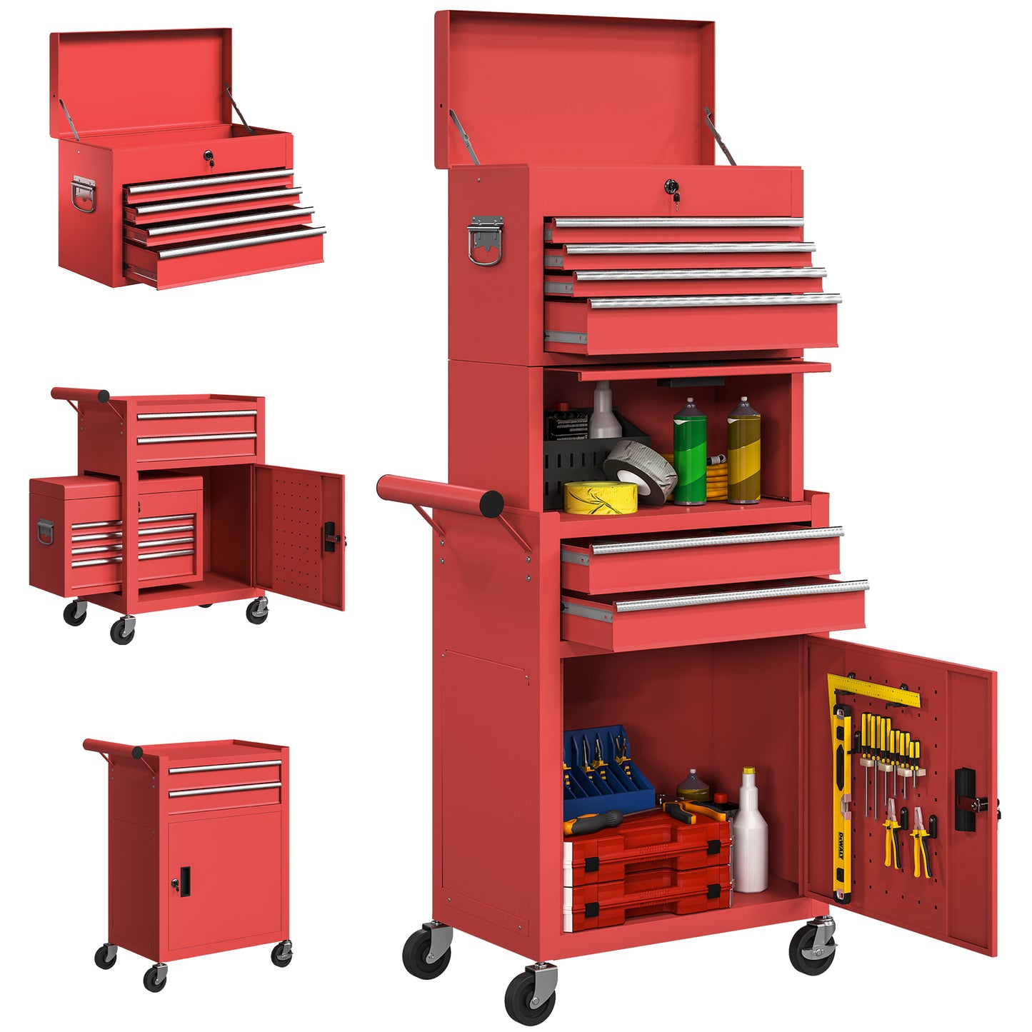 Tool Cabinet with 6 Drawers, 3-in-1 Rolling Tool Chest with Wheels