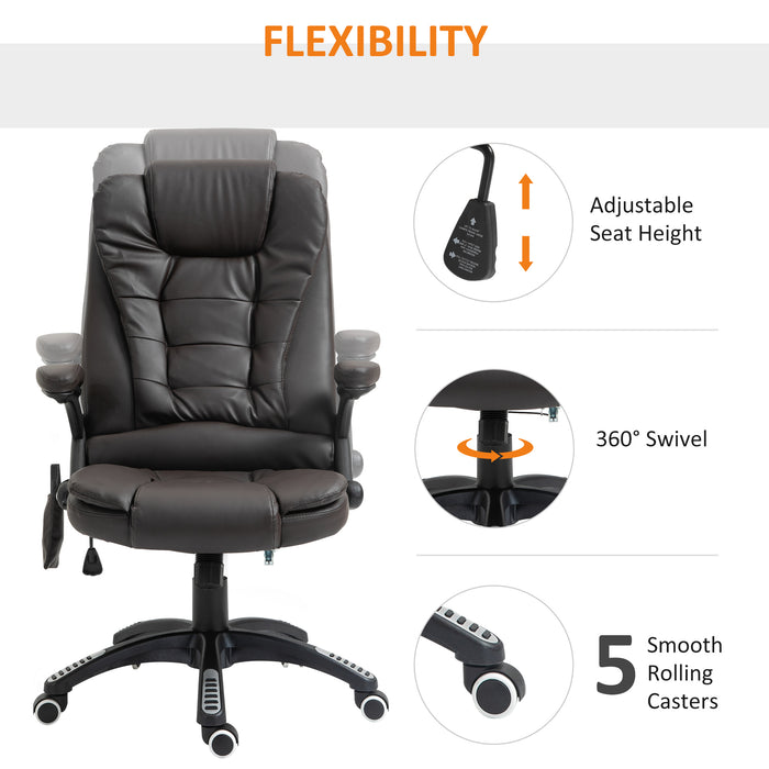 Executive Office Chair with Massage and Heat, High Back PU Leather Massage Office Chair With Tilt and Reclining Function, Brown