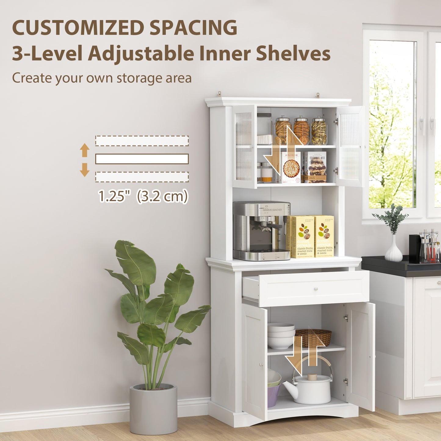 Kitchen Cupboard Storage Cabinet with Drawer, Doors and Shelves, White