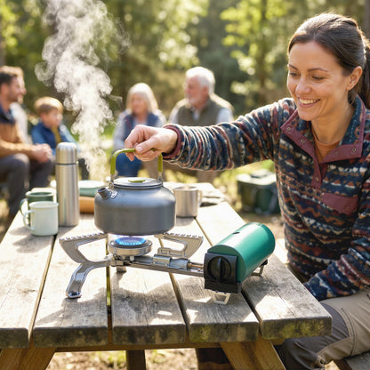 Camping Stove with Safety Shut-Off, Piezo Ignition Gas Stove Green