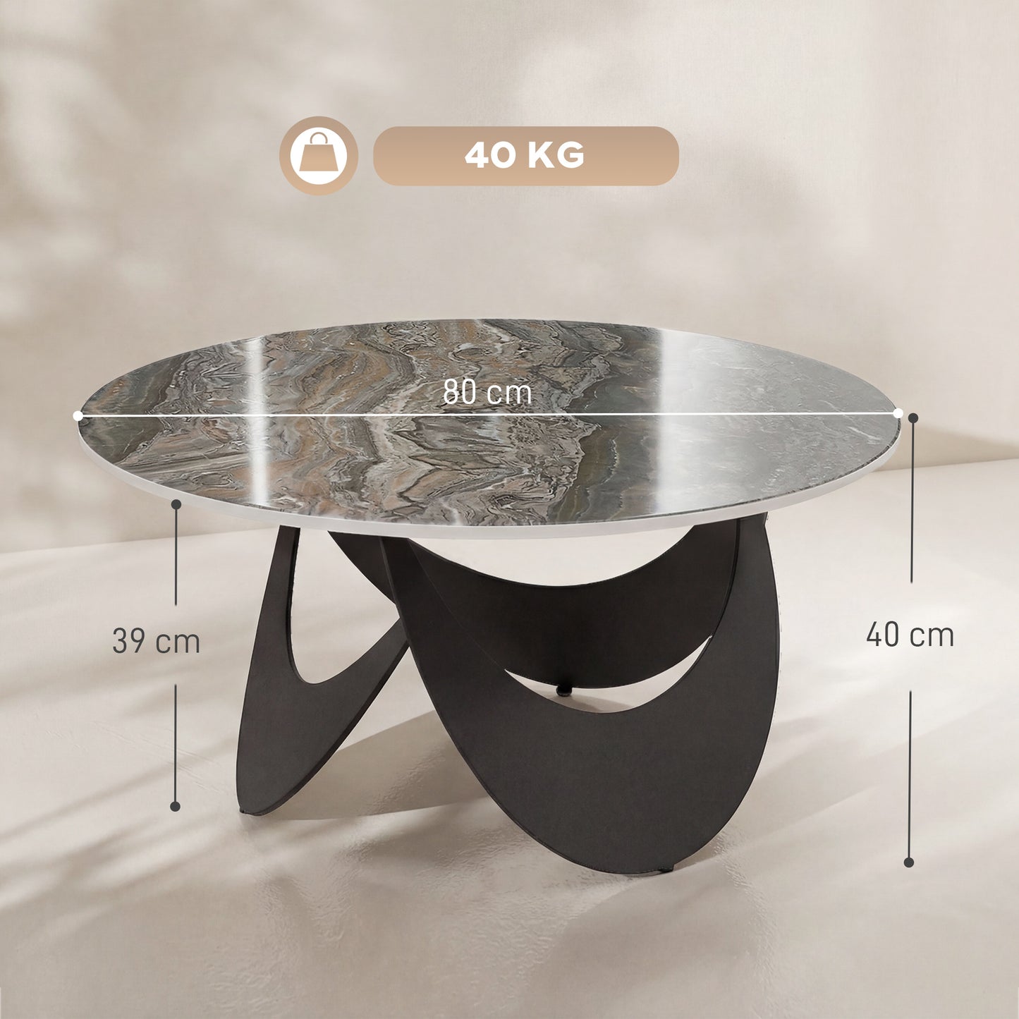 Coffee Table Sintered Stone Top Brown and Black