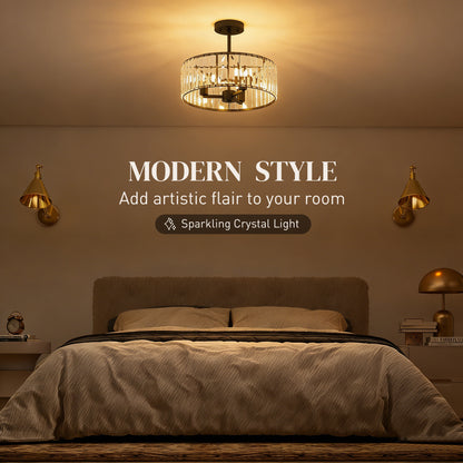 Semi Flush Mount Modern Crystal Chandelier Ceiling Light, Black