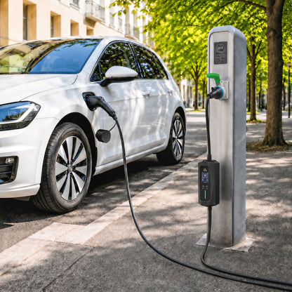 EV Charger 7kW Type 2 to Blue CEE 32A Plug with UK 3 Pin Adapter, 10m, 6/8/10/16/20/24/32A, 1-12h Time Delay/Duration, 1 Phase, IP65 Portable Electric Car Charger with Carry Bag for EVs, PHEVs
