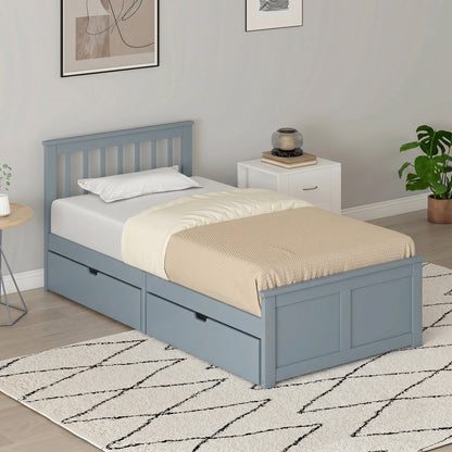 Storage Bed with 2 Drawers, Headboard, Wood Slat Support, Grey