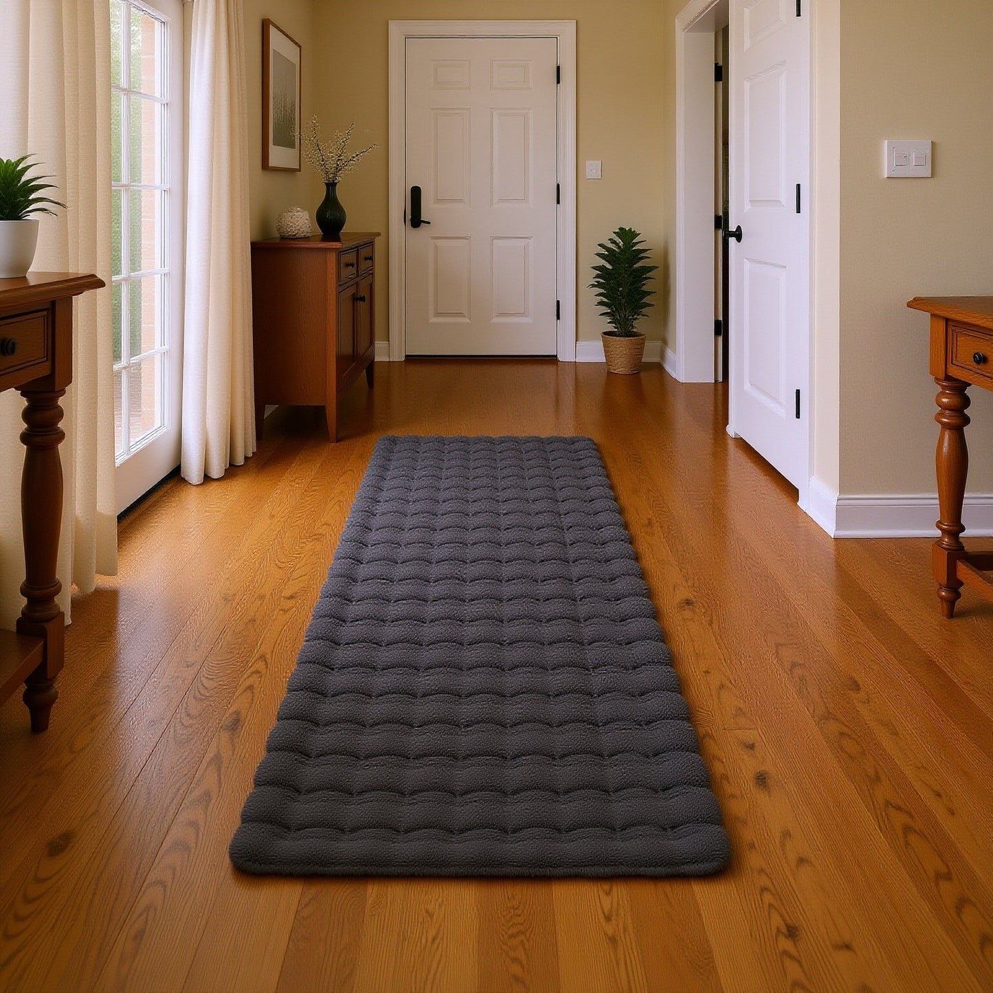 Orbie Plain Washable Living Room Area Rug with Ridge & Furrow Machine Carved Pattern - 5 Colours Available