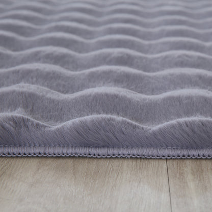 Orbie Plain Washable Living Room Area Rug with Ridge & Furrow Machine Carved Pattern - 5 Colours Available