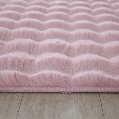 Orbie Plain Washable Living Room Area Rug with Ridge & Furrow Machine Carved Pattern - 5 Colours Available