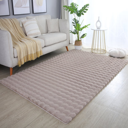 Orbie Plain Washable Living Room Area Rug with Ridge & Furrow Machine Carved Pattern - 5 Colours Available