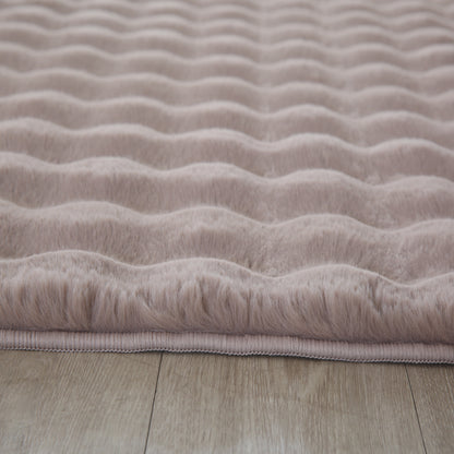 Orbie Plain Washable Living Room Area Rug with Ridge & Furrow Machine Carved Pattern - 5 Colours Available