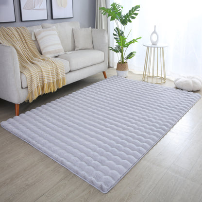 Orbie Plain Washable Living Room Area Rug with Ridge & Furrow Machine Carved Pattern - 5 Colours Available