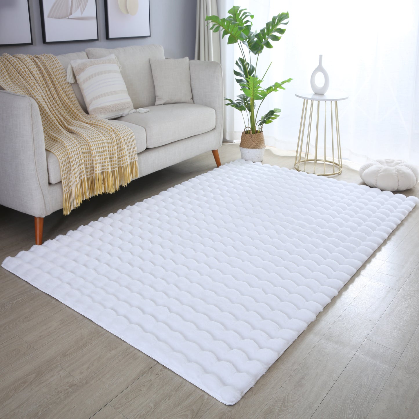 Orbie Plain Washable Living Room Area Rug with Ridge & Furrow Machine Carved Pattern - 5 Colours Available