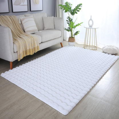 Orbie Plain Washable Living Room Area Rug with Ridge & Furrow Machine Carved Pattern - 5 Colours Available