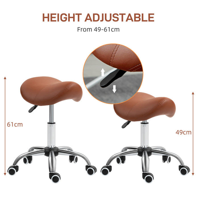 PU Leather Saddle Stool w/ Moulded Padded Seat Adjustable Height Brown