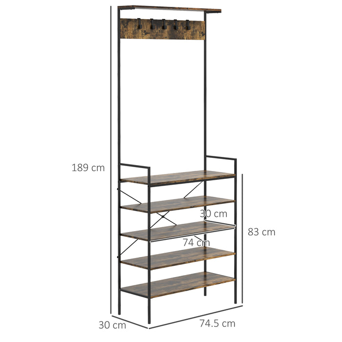 Kitchen Bakers Rack, Microwave Stand, Coffee Bar with 5 Shelves and 5 Hooks for Dining Room, Shoe Racks for Entryway