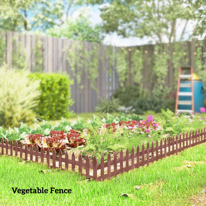Pack of 12 Wooden Border Fences, Garden Fixed Picket Fence for Lawn Edging, Flowerbed, 60L x 1D x 34H cm, Rustic Brown