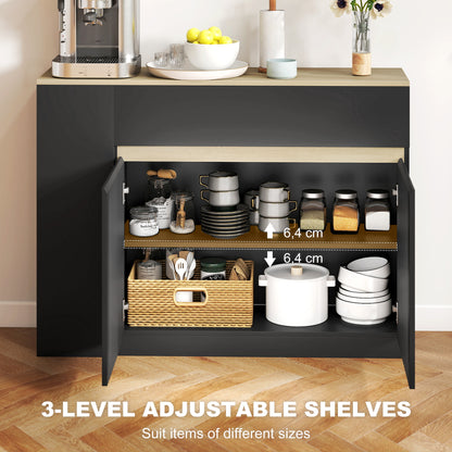 Sideboard, Storage Cabinet with 2 Drawers, 3 Open Shelves, Black