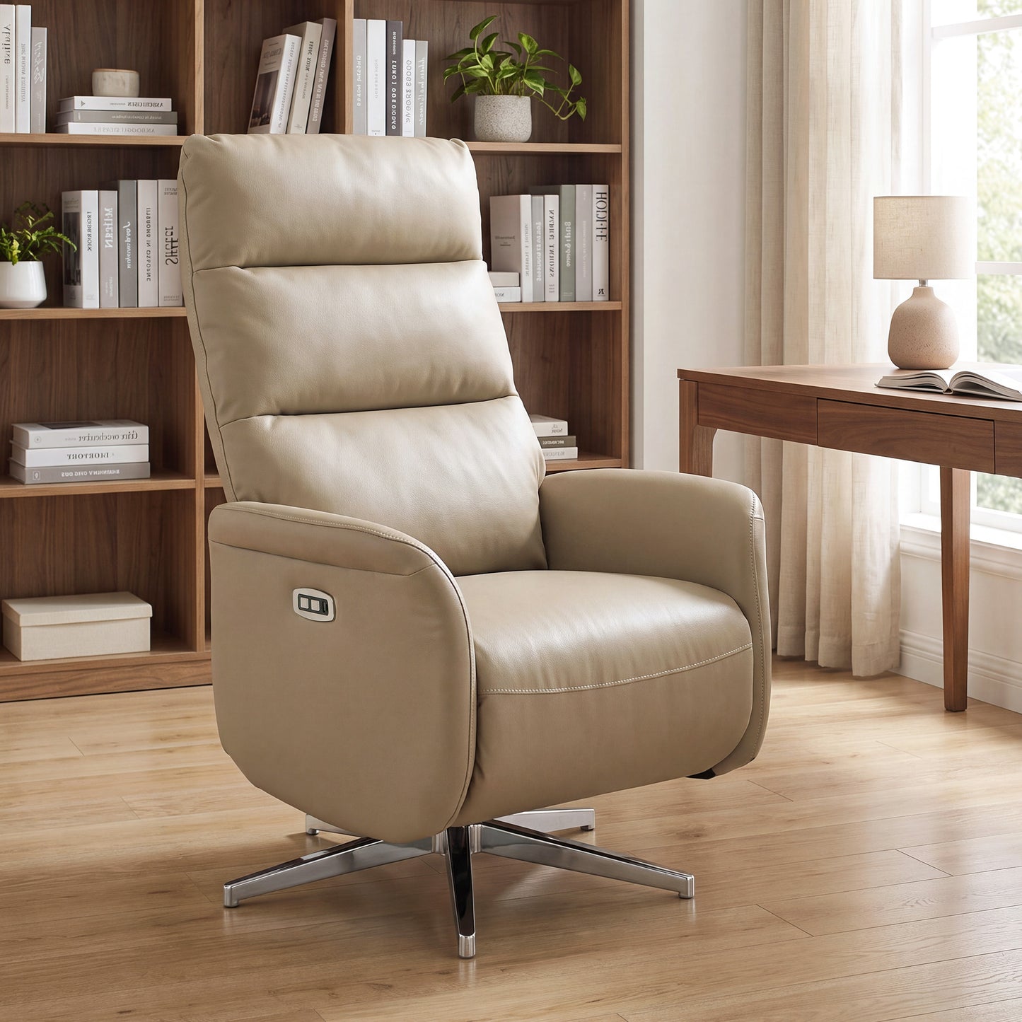 Recliner Armchair, Swivel Recliner with Type C+USB, Brown