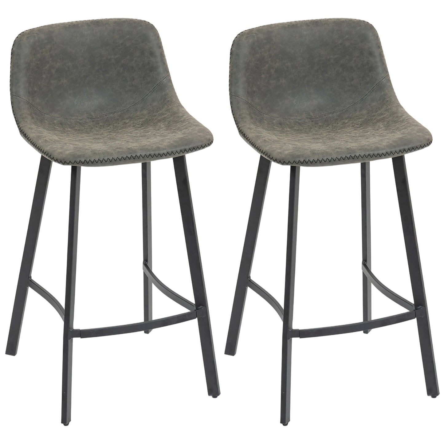 Bar Stools Set of 2, Bar Chairs with Back and Steel Legs, Grey