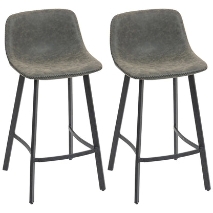 Bar Stools Set of 2, Bar Chairs with Back and Steel Legs, Grey