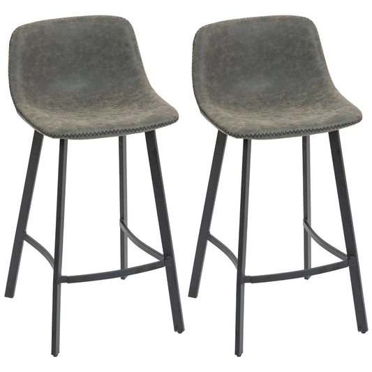 Bar Stools Set of 2, Bar Chairs with Back and Steel Legs, Grey
