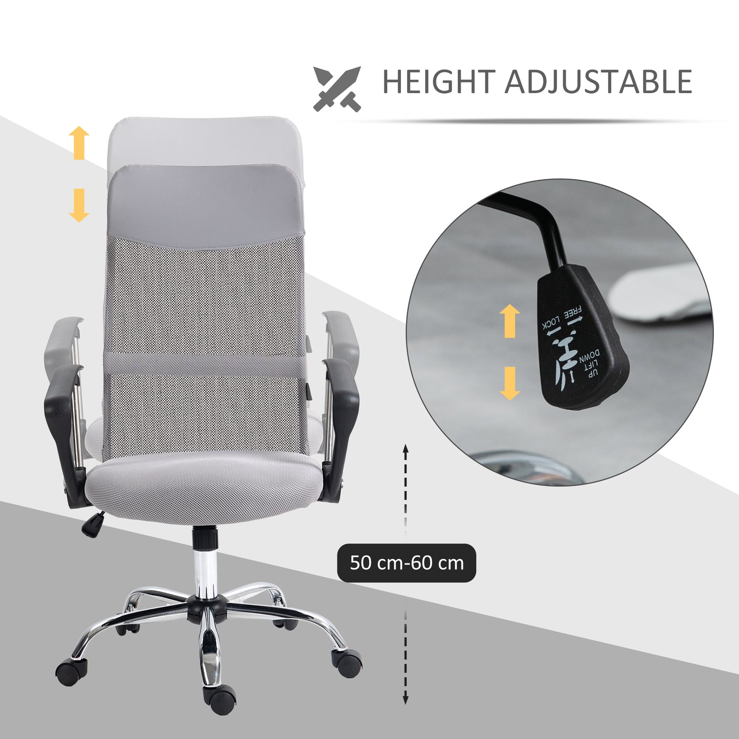 Ergonomic Office Chair Mesh Chair with Adjustable Height Tilt Function Grey
