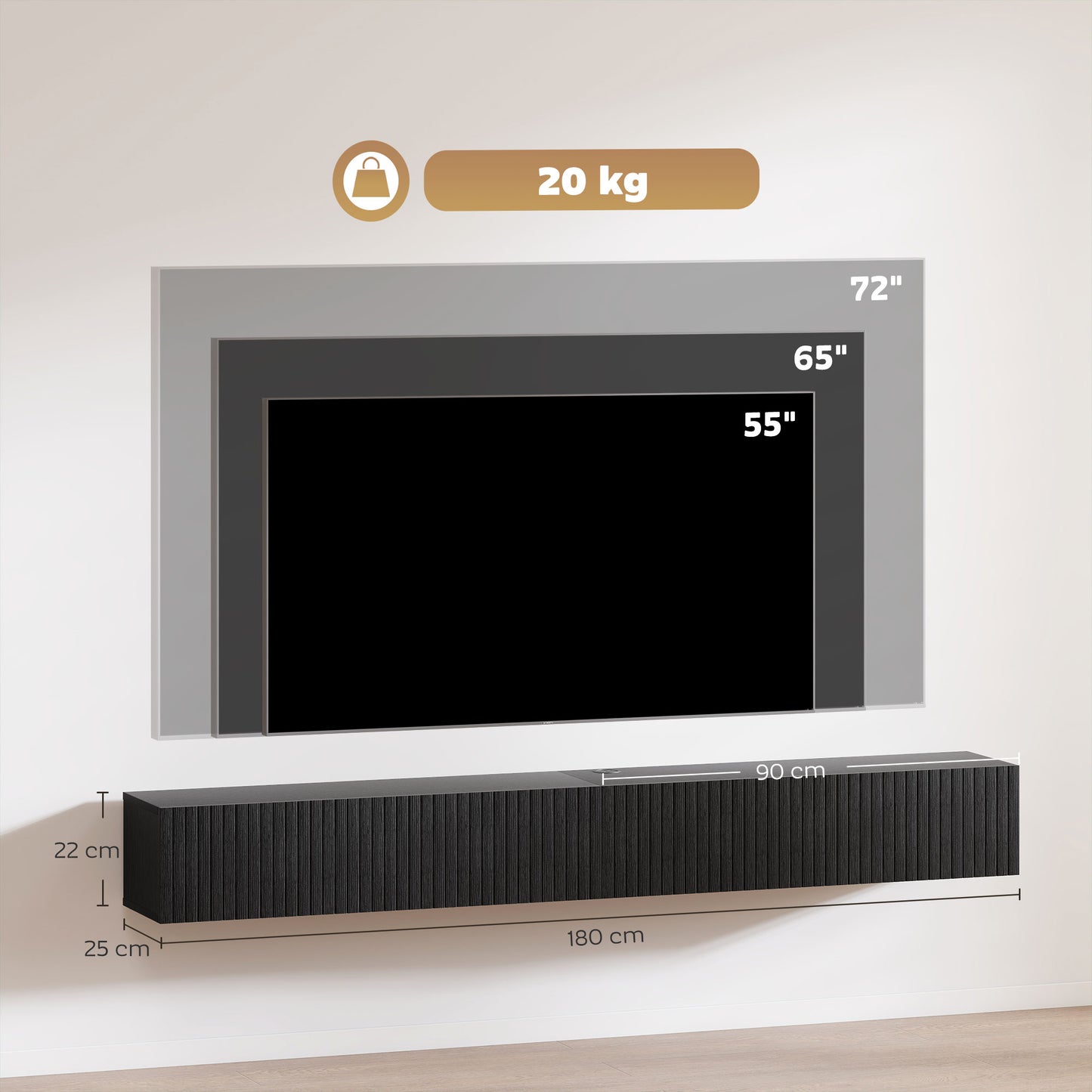 Wall Mount TV Stand Cabinet with Fluted Flip-Down Doors