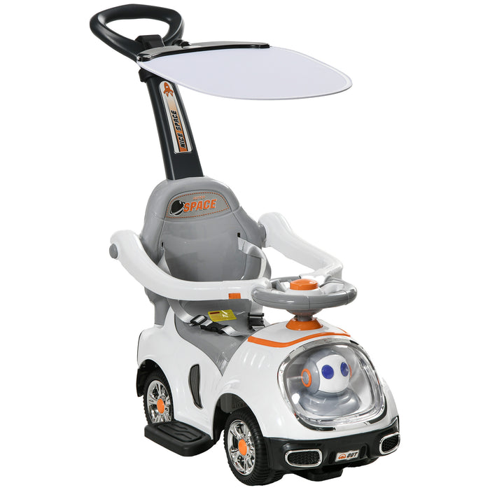 3 in 1 Ride on Push Car, Cartoon Robot Foot to Floor Slider - White