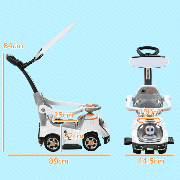 3 in 1 Ride on Push Car, Cartoon Robot Foot to Floor Slider - White