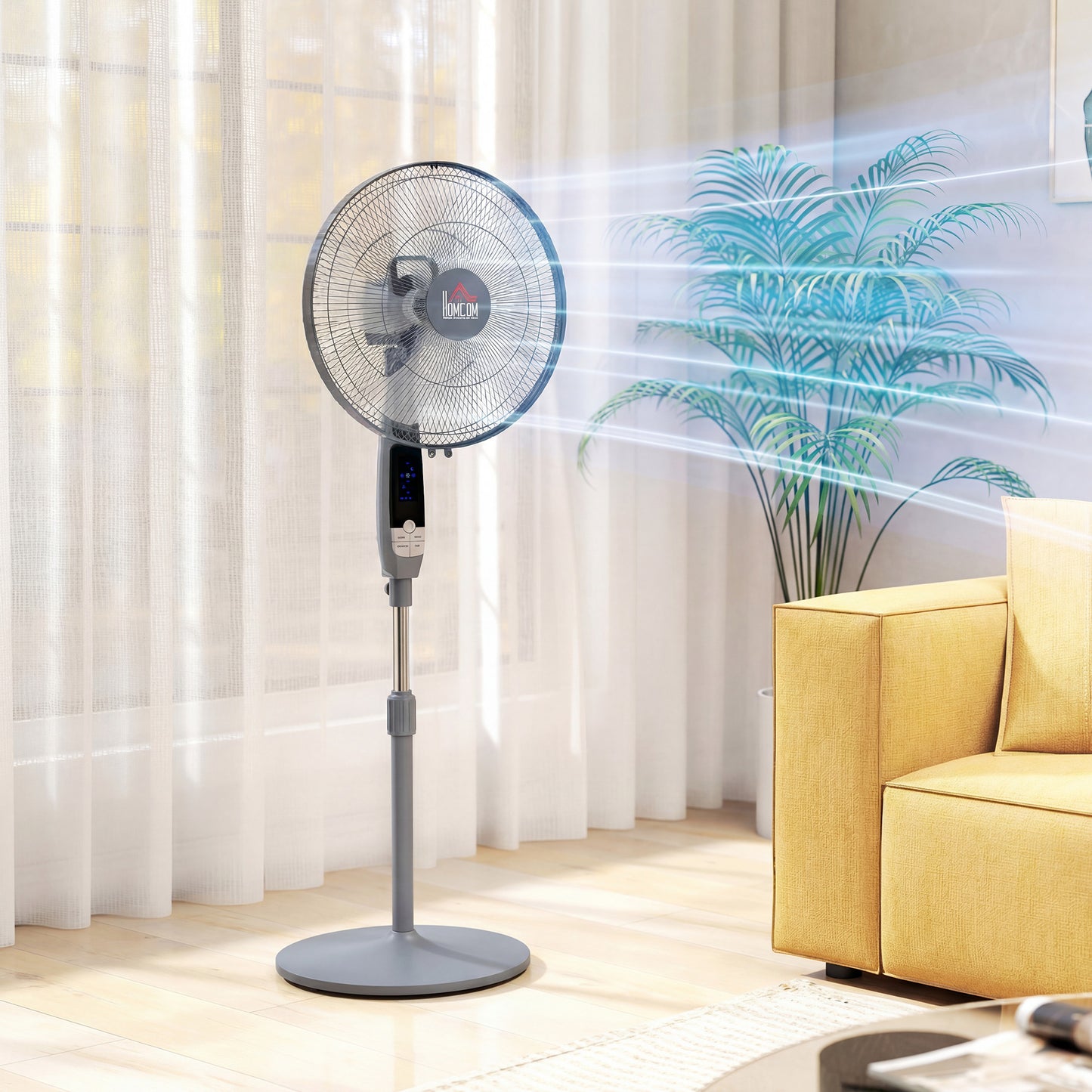 16" Oscillation Cooling Fan with Remote Adjustable Height Grey