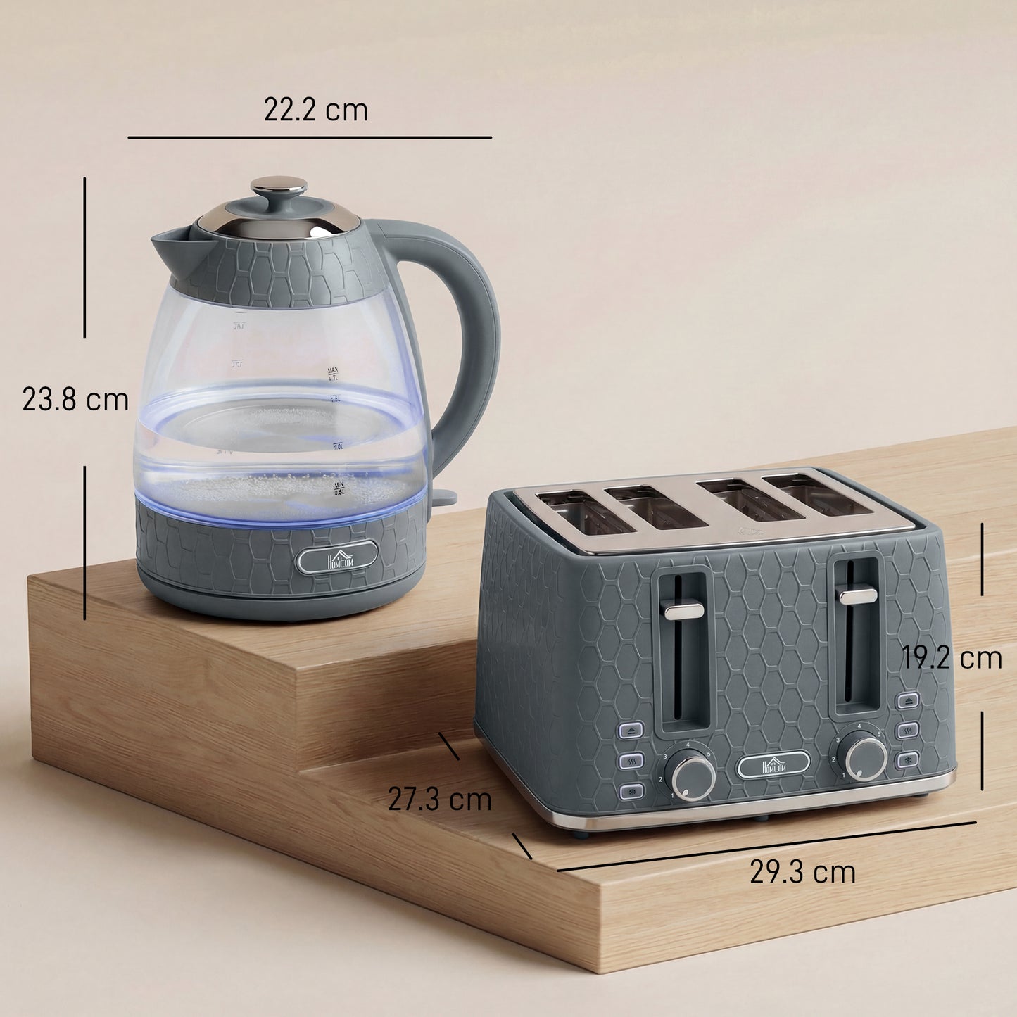 Kettle and Toaster Set with Strix Thermostat, Crumb Tray, Grey