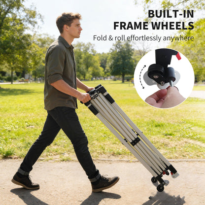 3x3 m Pop Up Gazebo w/ Wheels, One-Touch Party Tent, White