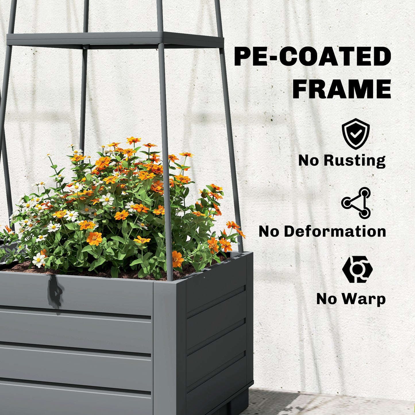 2 Pack Raised Garden Bed with Trellis and Removable Drainage Tray