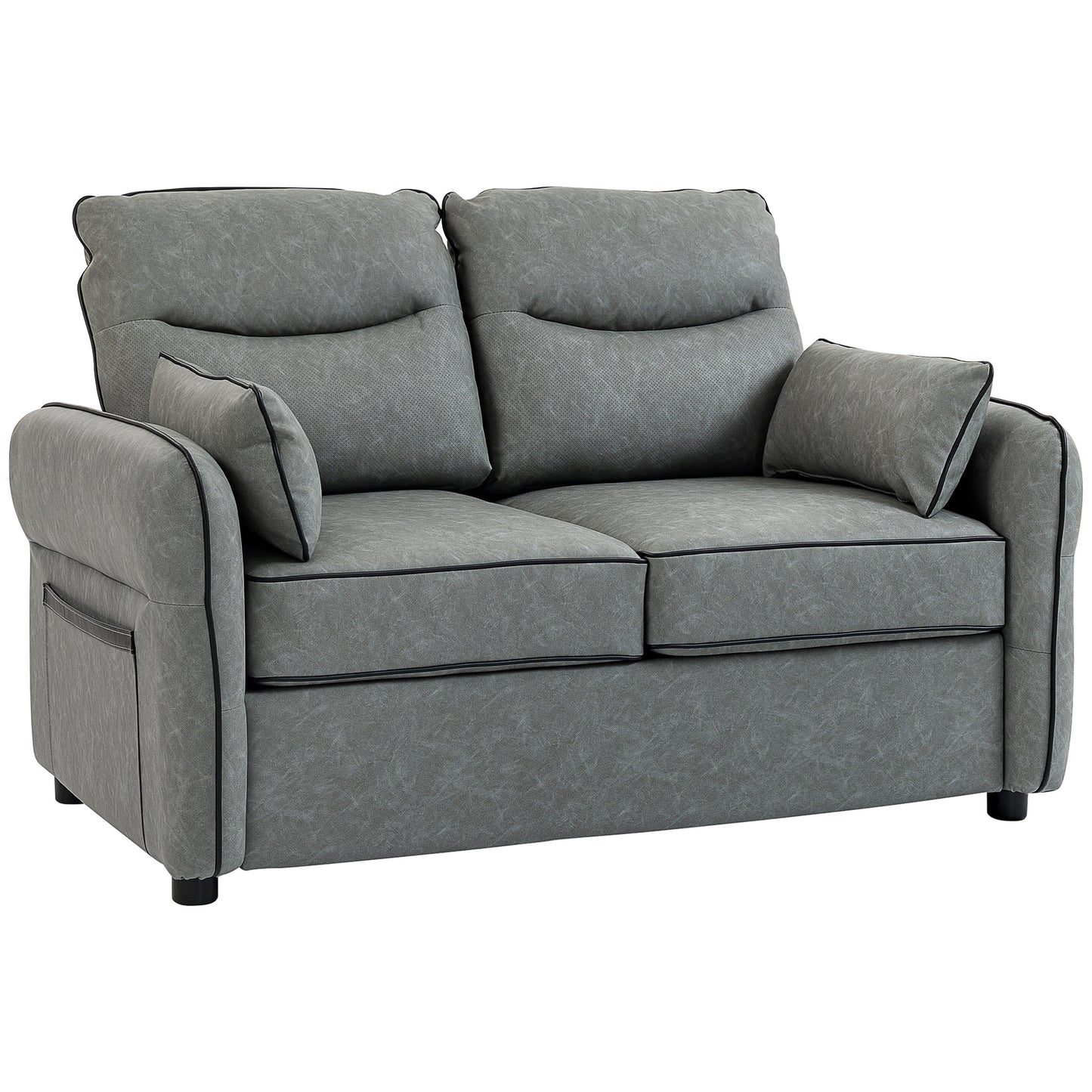 Loveseat Sofa, Faux Leather Sofa with Thicken Cushion, Grey