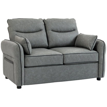 Loveseat Sofa, Faux Leather Sofa with Thicken Cushion, Grey