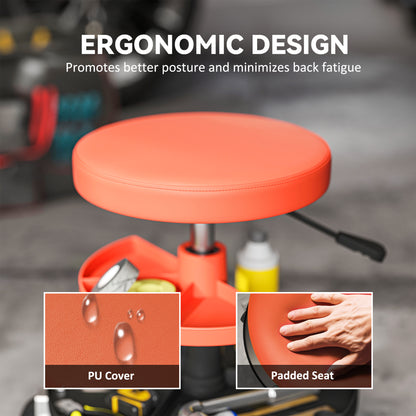 Rolling Mechanic Stool, 135kg Capacity Workshop Stool, 360° Swivel Roller Padded Creeper Seat with Wheels, Tool Trays Storage for Garage, Shop, Auto Repair, Yellow