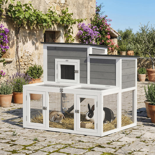 Wooden Rabbit Hutch, Outdoor Bunny Cage with Waterproof Roof