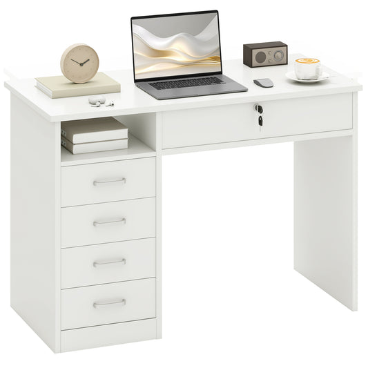 Computer Desk Writing Desk with Five Drawers for Home Office White