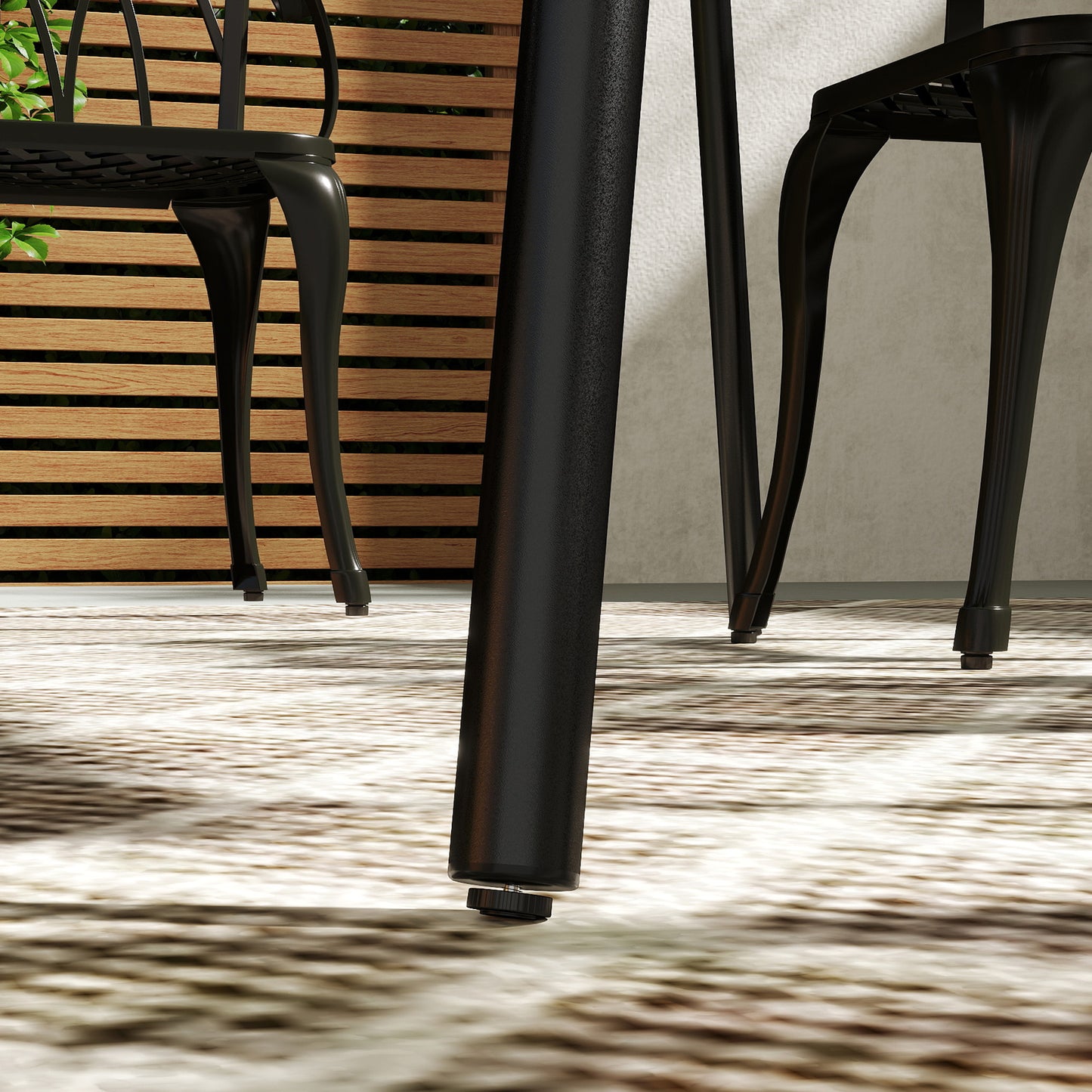 Garden Table for 6 Person with Slat Top, Steel Frame, Black