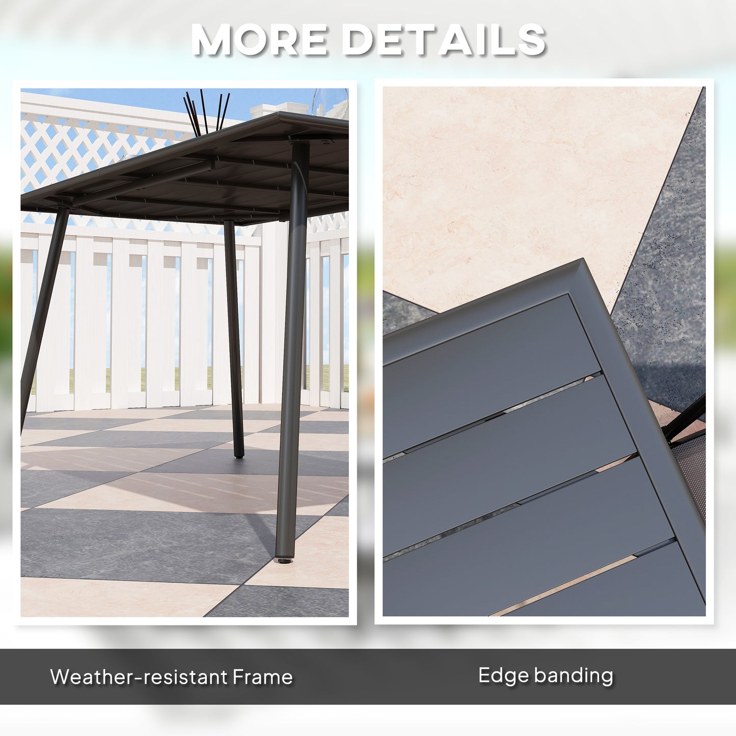 Garden Table for 6 Person with Slat Top, Steel Frame, Black