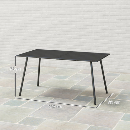 Garden Table for 6 Person with Slat Top, Steel Frame, Black
