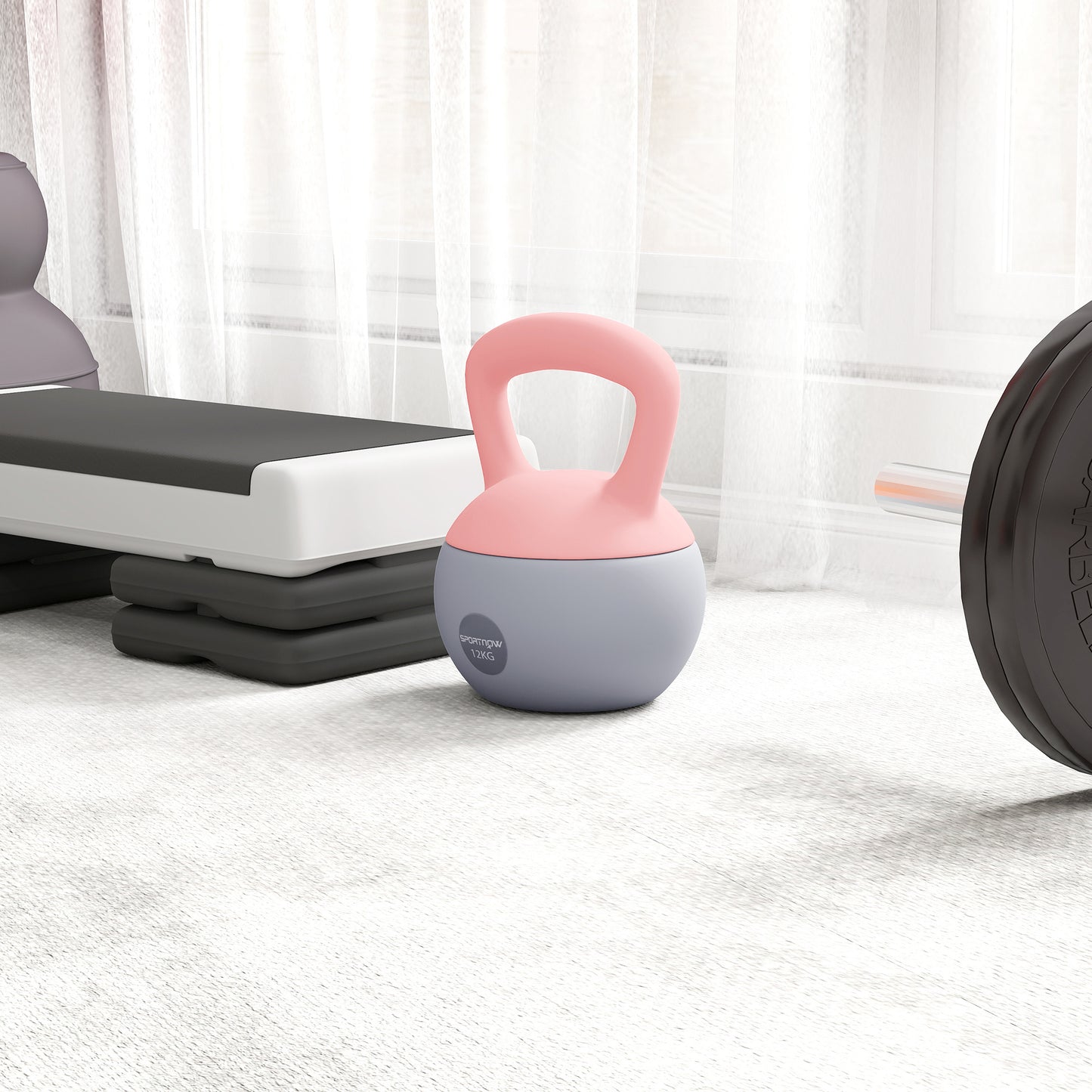 12KG Kettlebell with Soft Body and Non-Slip Handle, Pink and Grey
