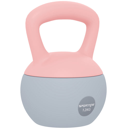 12KG Kettlebell with Soft Body and Non-Slip Handle, Pink and Grey
