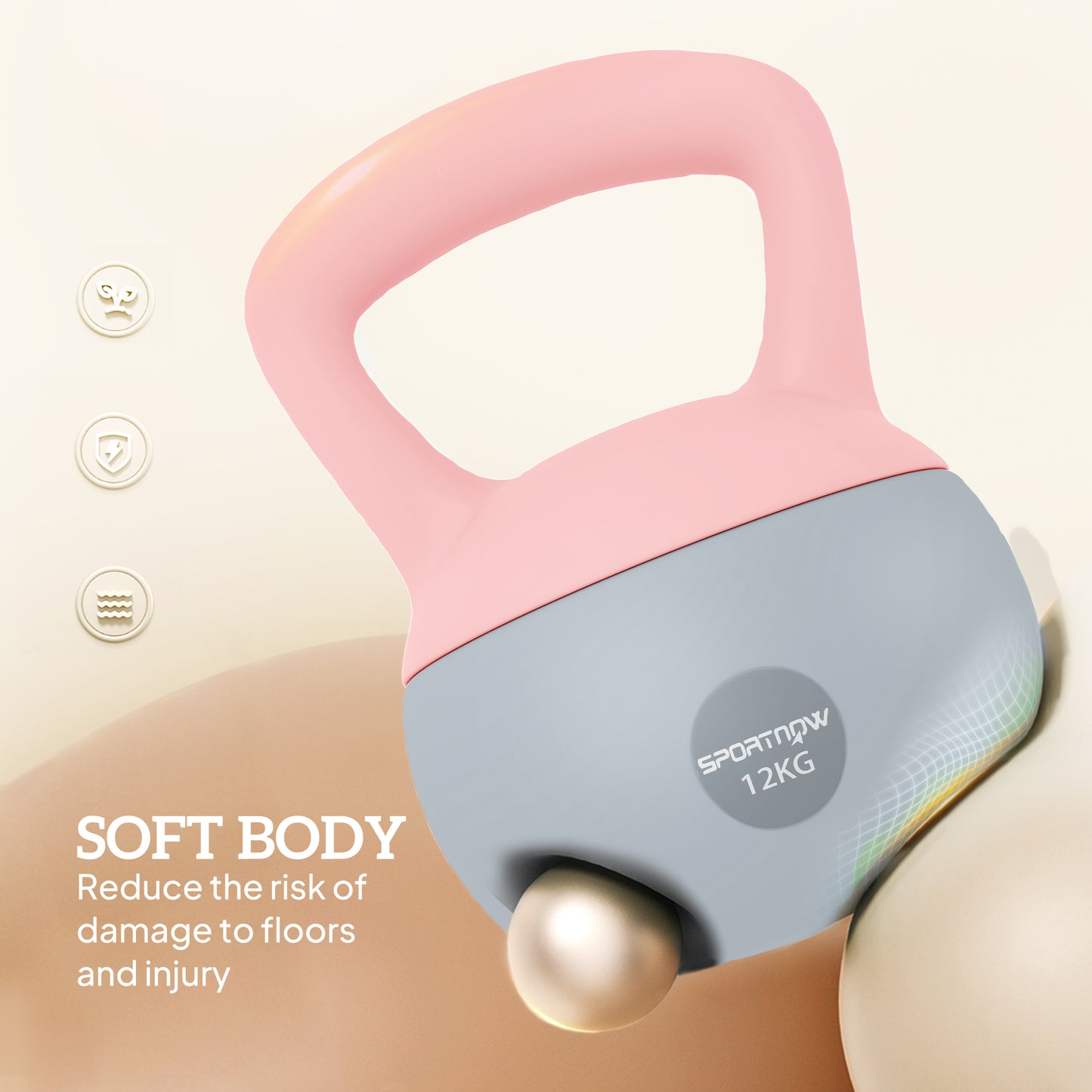 12KG Kettlebell with Soft Body and Non-Slip Handle, Pink and Grey